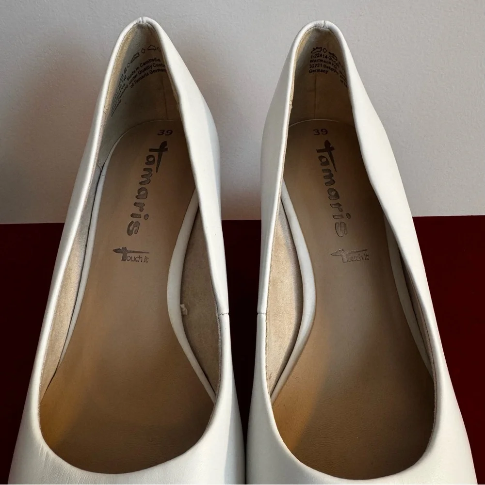 Tamaris White Pointed Toe Pumps Heels - "Touch-it" Comfort Footbed - Size 39 - Picture 5 of 12